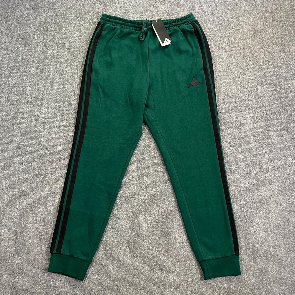 Adidas Essentials 3-Stripes Flecce Jogger Track Pants Mens M Tapered Green Black